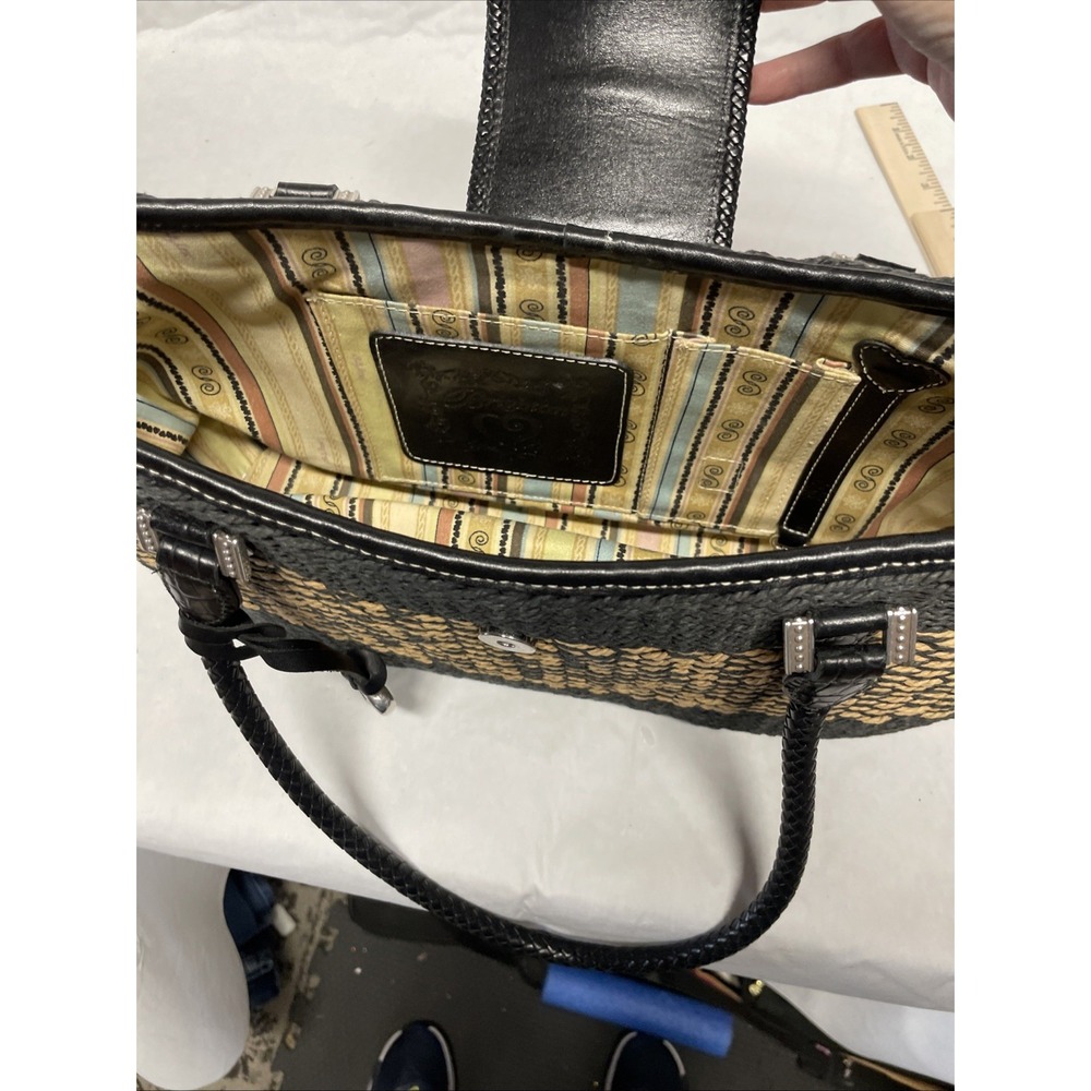 BRIGHTON Savannah Straw Tote Black & Beige Basket Weave Large Handbag Purse - Picture 5 of 8